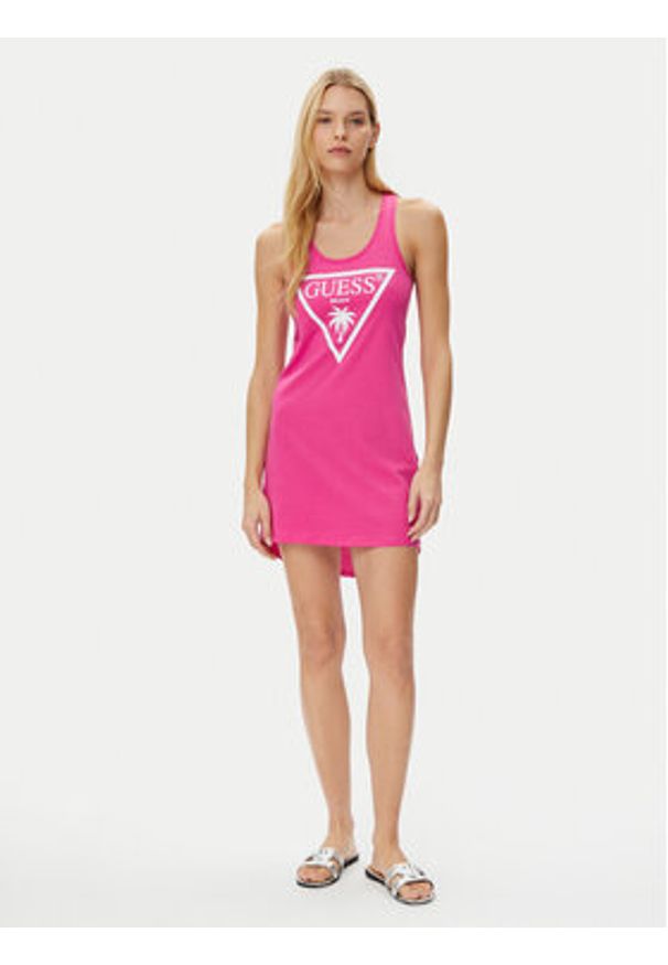 Guess Sukienka codzienna E3GP03 JA914 Różowy Regular Fit. Okazja: na co dzień. Kolor: różowy. Materiał: bawełna. Typ sukienki: proste. Styl: casual