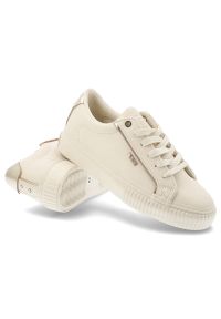Big-Star - Beżowe Sneakersy Big Star Sportowe Obuwie Damskie. Okazja: na co dzień. Zapięcie: sznurówki. Kolor: beżowy. Materiał: guma, syntetyk, materiał. Szerokość cholewki: normalna #3