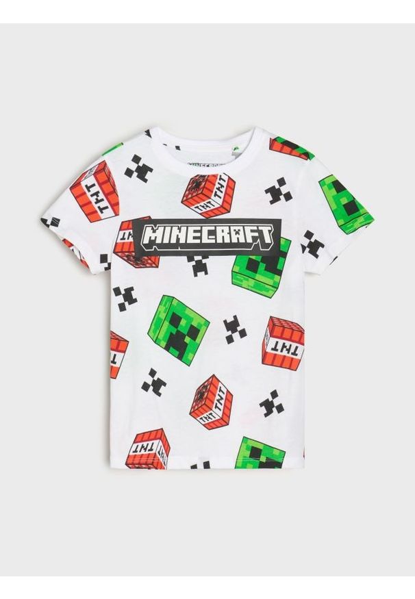 Sinsay - Bawełniana koszulka ze wzorem Minecraft - biały. Kolor: biały. Materiał: bawełna