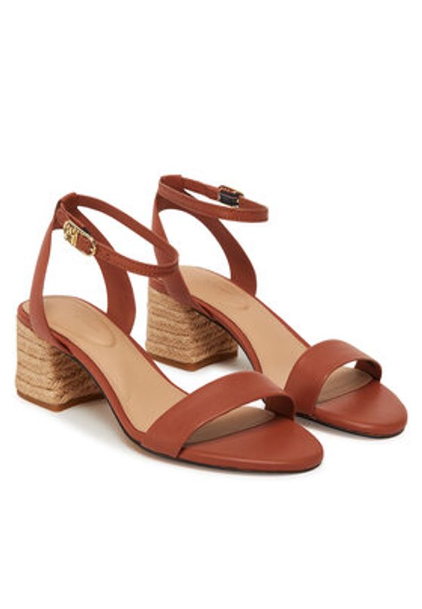 TOMMY HILFIGER - Tommy Hilfiger Espadryle Leather Ankle Strap Espad Sandal FW0FW08533 Brązowy. Kolor: brązowy. Materiał: skóra
