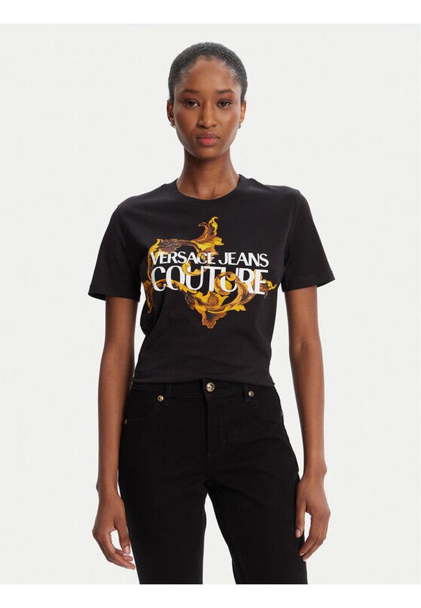 Versace Jeans Couture T-Shirt 79HAHE06 CJ00E Czarny Regular Fit. Kolor: czarny. Materiał: bawełna