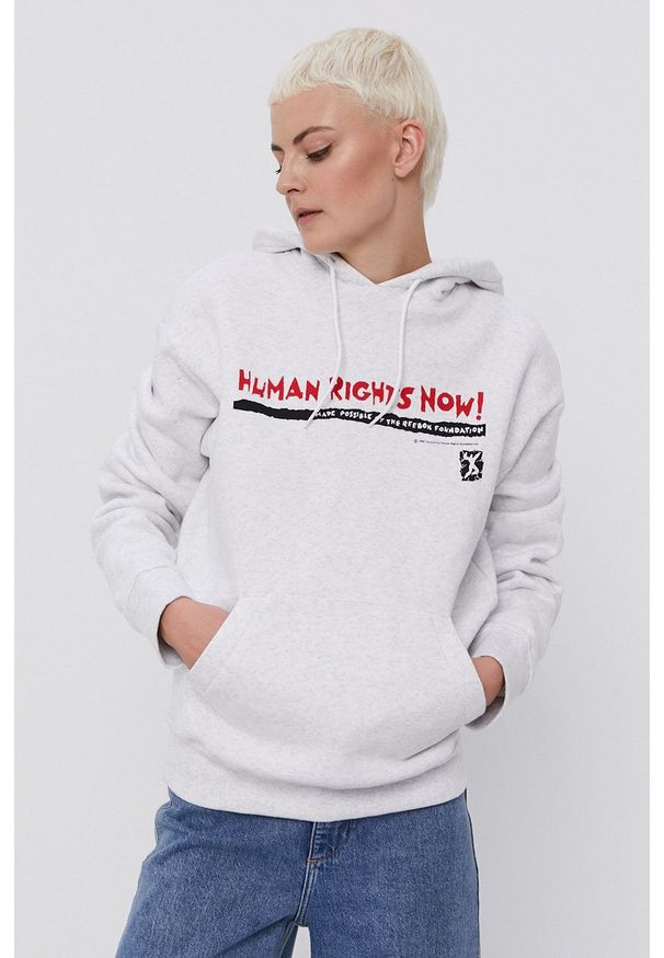 Reebok Classic Bluza kolor szary z kapturem z nadrukiem. Typ kołnierza: kaptur. Kolor: szary. Wzór: nadruk