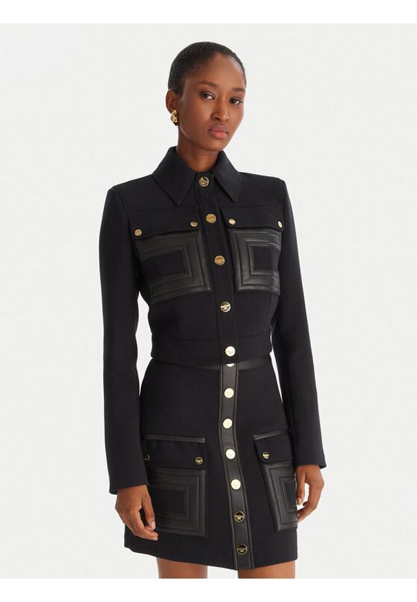 Elisabetta Franchi Marynarka GI-159-57E2-V750 Czarny Regular Fit. Kolor: czarny. Materiał: syntetyk