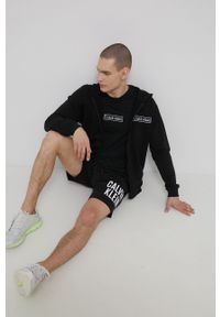 Calvin Klein Underwear bluza męska kolor czarny z kapturem z aplikacją. Typ kołnierza: kaptur. Kolor: czarny. Materiał: poliester. Wzór: aplikacja