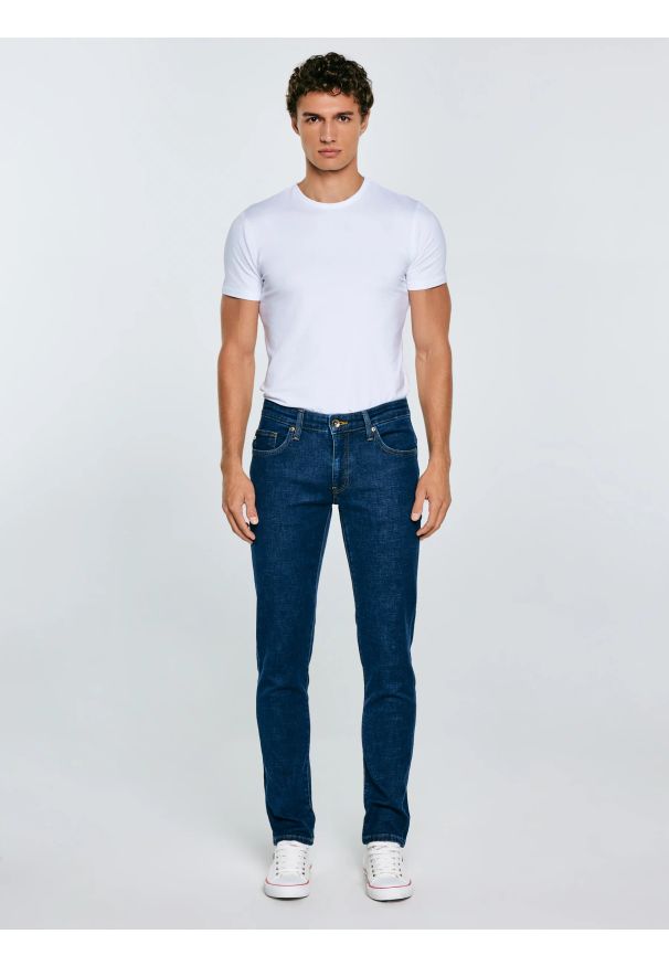 Big-Star - Jeansy męskie skinny granatowe Jeffray 663. Okazja: na co dzień. Stan: obniżony. Kolor: niebieski. Styl: klasyczny, casual, elegancki