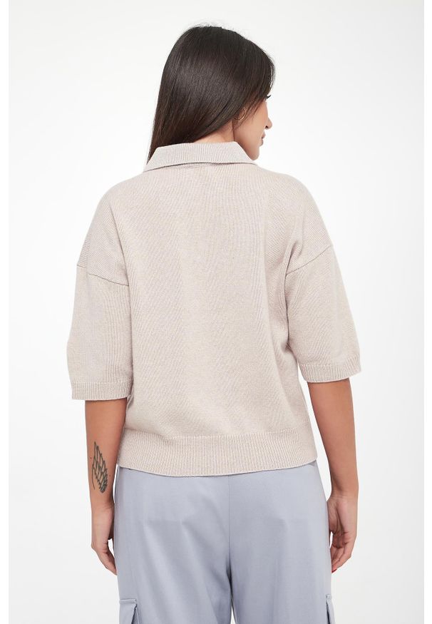 Sweter damski wełniany z kołnierzem polo PESERICO. Typ kołnierza: polo. Materiał: wełna