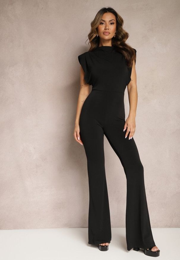Renee - Czarny Elegancki Kombinezon z Odkrytymi Plecami Zapinany na Guziki Formina. Kolor: czarny. Styl: elegancki