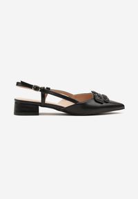 Renee - Czarne Sandały Slingback z Geometryczną Ozdobą Setaliena. Okazja: na co dzień. Nosek buta: szpiczasty. Zapięcie: pasek. Kolor: czarny. Wzór: geometria, aplikacja. Sezon: lato. Obcas: na obcasie. Styl: klasyczny, casual, elegancki. Wysokość obcasa: niski #6