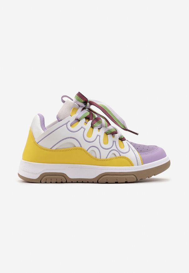Born2be - Żółto-Fioletowe Sneakersy z Ozdobnym Sznurowaniem i Brokatem Nevesa. Kolor: żółty