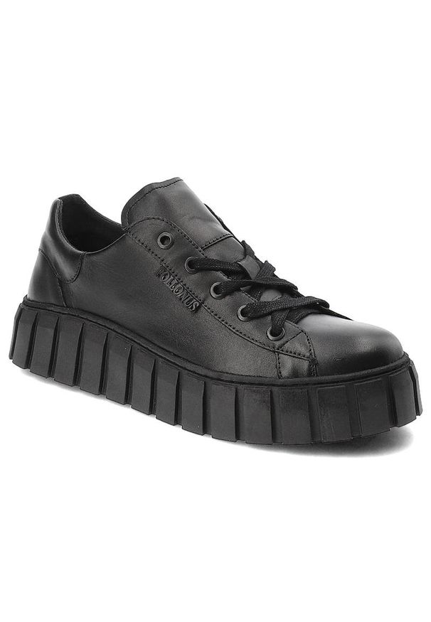 Czarne Sneakersy Pollonus Wygodne Skórzane Buty Damskie. Okazja: na co dzień, na spacer. Kolor: czarny. Materiał: skóra. Sport: turystyka piesza