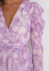 Born2be - Fioletowa Rozkloszowana Sukienka Mini z Cienkimi Gumkami i Paskiem z Klamrą Jentria. Okazja: na co dzień. Kolor: fioletowy. Styl: klasyczny, casual. Długość: mini #4