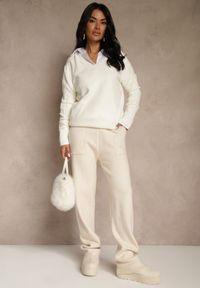 Renee - Beżowe Spodnie z Wełną ze Sznurkiem i Ozdobnymi Kieszeniami Moneressa. Okazja: na co dzień. Kolor: beżowy. Materiał: wełna. Styl: casual #5