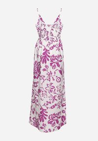 Born2be - Fioletowo-Biała Sukienka na Regulowanych Ramiączkach z Gumkami na Plecach Ściągana Troczkiem Harnela. Okazja: na co dzień. Kolor: fioletowy. Długość rękawa: na ramiączkach. Typ sukienki: proste. Styl: klasyczny, casual, elegancki #4