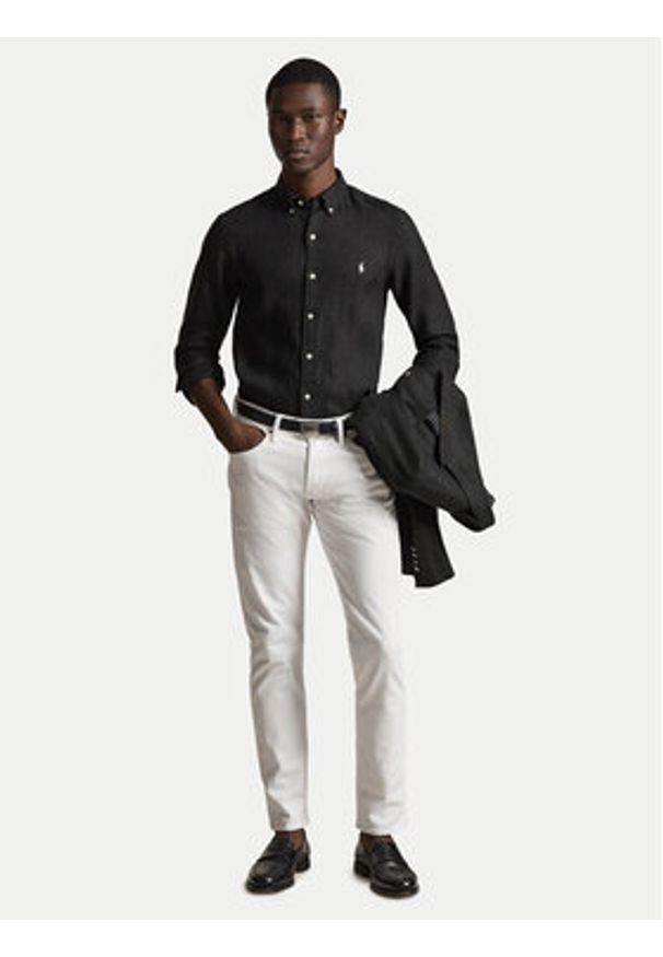 Polo Ralph Lauren Koszula 710968915503 Czarny Slim Fit. Typ kołnierza: polo. Kolor: czarny. Materiał: len