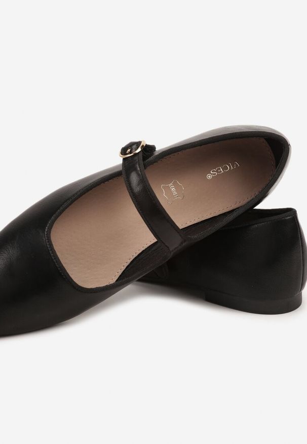 Born2be - Czarne Balerinki Vices ze Skórzaną Wkładką i Paskiem Vikiseme. Okazja: na co dzień. Zapięcie: pasek. Kolor: czarny. Materiał: skóra. Styl: elegancki, casual