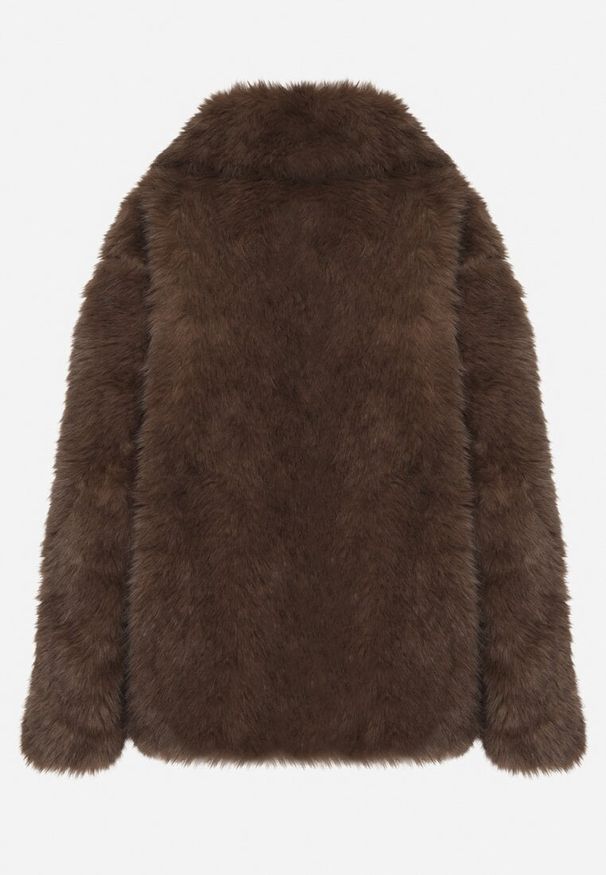 Born2be - Brązowa Dwurzędowa Kurtka Futerko o Fasonie Oversize Asinella. Okazja: na randkę, na spacer, na co dzień. Kolor: brązowy. Materiał: futro. Styl: casual