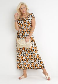 Born2be - Pomarańczowa Rozkloszowana Sukienka Maxi z Cienkimi Gumkami w Pasie z Bawełny Dilaya. Okazja: na co dzień. Kolor: pomarańczowy. Materiał: bawełna. Typ sukienki: proste. Styl: casual. Długość: maxi #4