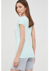 Answear Lab t-shirt damski kolor turkusowy. Kolor: turkusowy. Materiał: dzianina. Długość rękawa: krótki rękaw. Długość: krótkie. Styl: wakacyjny #5