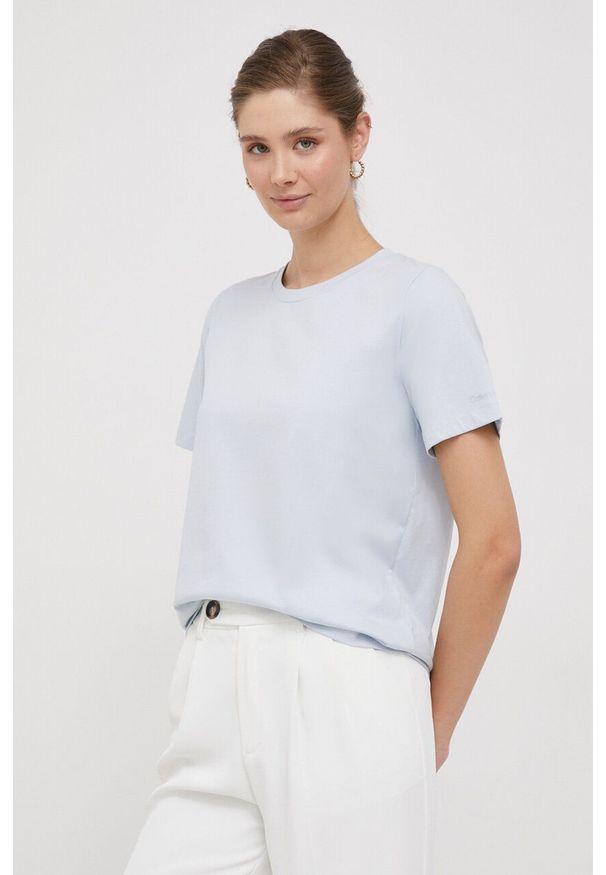 Calvin Klein t-shirt bawełniany kolor niebieski. Kolor: niebieski. Materiał: bawełna. Wzór: gładki. Styl: klasyczny