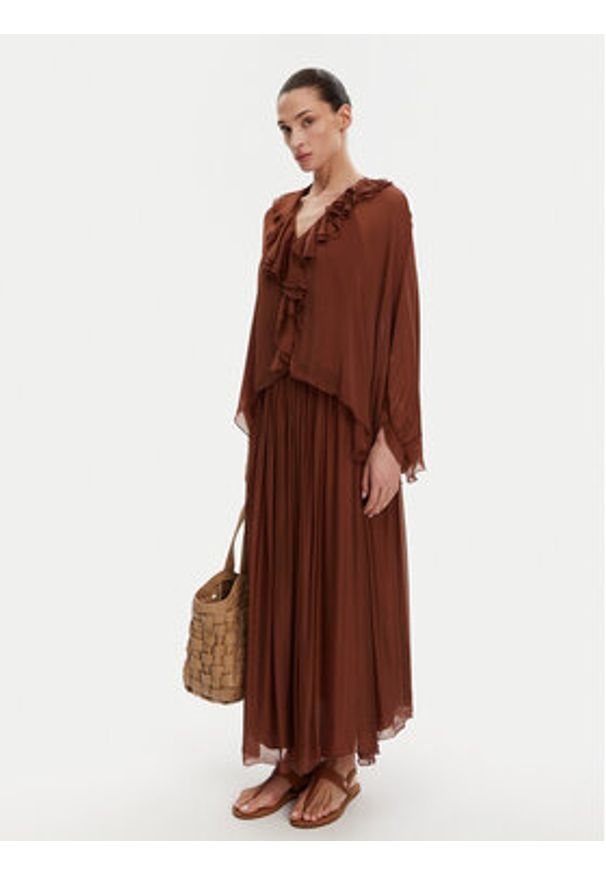 ViCOLO Bluzka TD0019 Brązowy Oversize. Kolor: brązowy. Materiał: jedwab