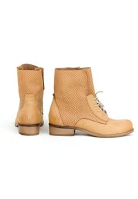 Zapato - dziurkowane botki na niskim obcasie - skóra naturalna - model 460 - kolor camelowy. Materiał: skóra. Obcas: na obcasie. Wysokość obcasa: niski #3