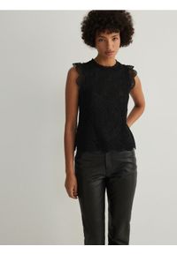 Reserved - Koronkowa bluzka - czarny. Kolor: czarny. Materiał: koronka. Wzór: koronka #1