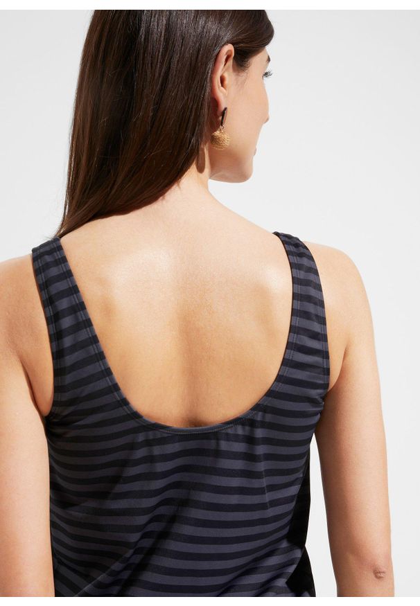 bonprix - Tankini oversize (2 części). Kolor: czarny. Długość rękawa: na ramiączkach. Wzór: paski