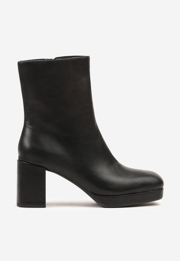 Born2be - Czarne Botki Vices na Obcasie i Platformie z Kwadratowym Noskiem Faliresa. Okazja: na co dzień. Kolor: czarny. Obcas: na obcasie. Styl: elegancki, casual. Wysokość obcasa: średni