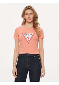 Guess T-Shirt W1YI1B I3Z14 Koralowy Slim Fit. Kolor: pomarańczowy. Materiał: bawełna