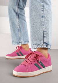 Born2be - Różowe Sneakersy z Ozdobnymi Paskami Rilanira. Okazja: na co dzień. Zapięcie: pasek. Kolor: różowy. Materiał: jeans. Wzór: paski #4