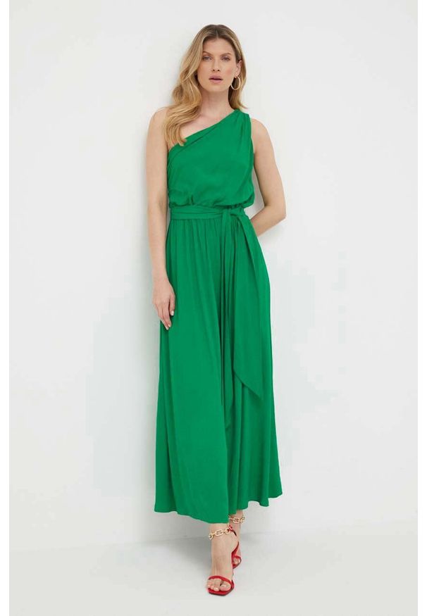 Pinko sukienka kolor zielony maxi rozkloszowana. Kolor: zielony. Materiał: tkanina. Typ sukienki: rozkloszowane. Długość: maxi