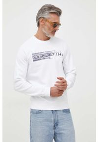 Guess bluza męska kolor biały z aplikacją. Kolor: biały. Wzór: aplikacja. Styl: klasyczny #1