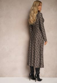 Renee - Brązowa Sukienka o Koszulowym Fasonie z Wiązanym Paskiem i Abstrakcyjnym Wzorem Sairina. Okazja: na co dzień. Typ kołnierza: dekolt w serek. Kolor: brązowy. Długość rękawa: długi rękaw. Typ sukienki: koszulowe. Styl: wizytowy, klasyczny, casual #5
