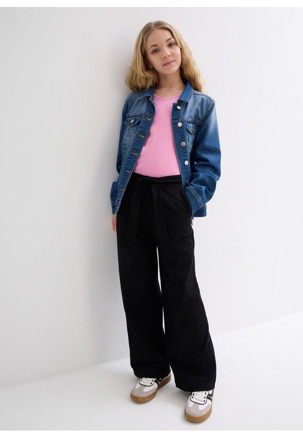 bonprix - Spodnie culotte z elastycznym paskiem, uszyte z bawełny organicznej. Okazja: na co dzień. Kolor: czarny. Materiał: bawełna. Styl: casual