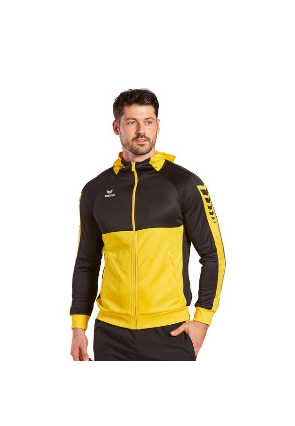 ERIMA - Kurtka treningowa z kapturem Erima Six Wings. Typ kołnierza: kaptur. Kolor: czarny, żółty, wielokolorowy. Sport: fitness