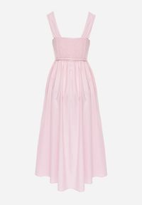 Born2be - Różowa Elegancka Sukienka z Wiskozy i Bawełny na Szerokich Ramiączkach Naisia. Kolor: różowy. Materiał: wiskoza, bawełna. Długość rękawa: na ramiączkach. Typ sukienki: rozkloszowane. Styl: elegancki #5