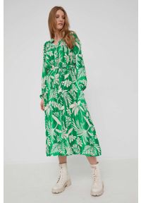Answear Lab sukienka kolor zielony midi prosta. Okazja: na co dzień. Kolor: zielony. Materiał: tkanina. Długość rękawa: raglanowy rękaw. Typ sukienki: proste. Styl: wakacyjny. Długość: midi