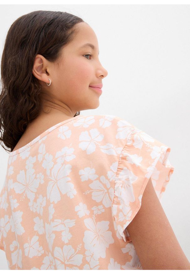 bonprix - T-shirt z czystej bawełny organicznej. Typ kołnierza: kołnierz z falbankami. Kolor: pomarańczowy. Materiał: bawełna. Długość rękawa: krótki rękaw