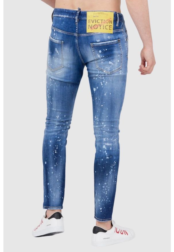 DSQUARED2 Niebieskie jeansy męskie super twinky jean, Rozmiar 46. Kolor: niebieski. Wzór: aplikacja