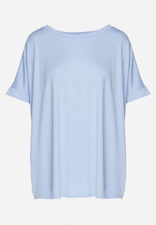 Born2be - Niebieski T-shirt z Wiskozą o Kroju Nietoperza Tanariona. Okazja: na co dzień. Kolor: niebieski. Materiał: wiskoza. Styl: casual