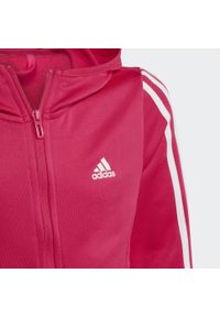 Adidas - Dziewczęca bluza zapinana na 3 paski adidas Designed To Move. Typ kołnierza: kaptur. Kolor: wielokolorowy, biały, różowy. Wzór: paski