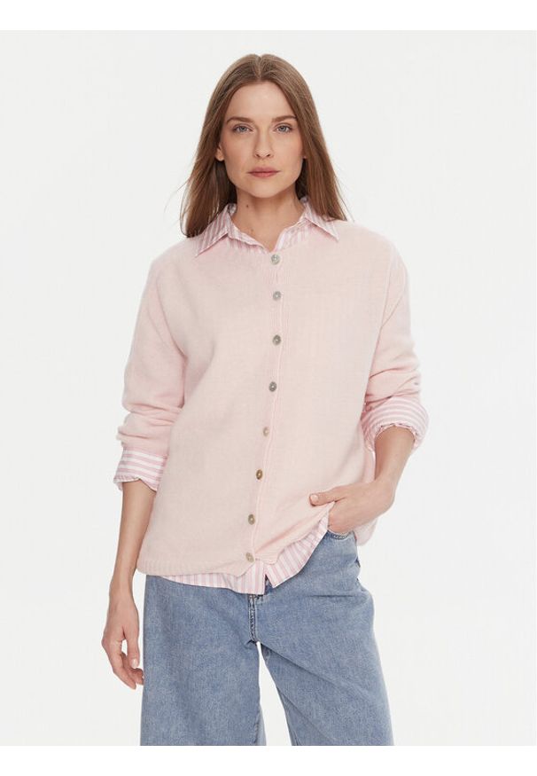 Kontatto Kardigan 3M0978C Różowy Relaxed Fit. Kolor: różowy. Materiał: wełna