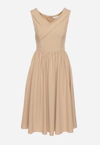 Born2be - Beżowa Klasyczna Rozkloszowana Sukienka Vices Tolissela. Okazja: na co dzień. Kolor: beżowy. Wzór: aplikacja, gładki. Styl: klasyczny #6