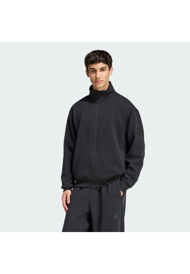 Adidas - Top Soft Lux Track. Kolor: czarny. Materiał: prążkowany, dresówka. Sport: fitness