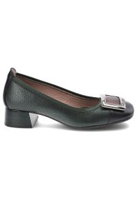 Zielone Półbuty Hispanitas Eleganckie Obuwie Damskie. Okazja: na co dzień. Zapięcie: klamry. Kolor: zielony. Materiał: skóra. Obcas: na obcasie. Styl: elegancki. Wysokość obcasa: średni