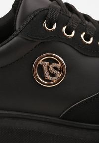 Renee - Czarne Chunky Sneakersy VICES z Aplikacją na Platformie ze Żłobieniami Ilunatesa. Kolor: czarny. Materiał: jeans. Wzór: aplikacja. Obcas: na platformie #2