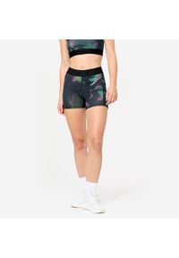 DOMYOS - Spodenki fitness cardio damskie. Kolor: wielokolorowy. Materiał: materiał, poliamid, elastan. Sport: fitness