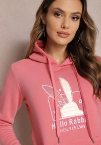 Renee - Różowa Bluza z Kapturem i Ozdobnym Nadrukiem Kliorre. Typ kołnierza: kaptur. Kolor: różowy. Wzór: nadruk #5