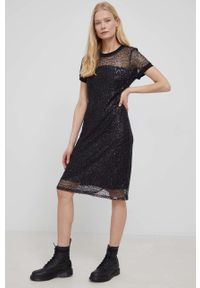 DKNY - Dkny sukienka P1JD8KUC kolor czarny mini rozkloszowana. Kolor: czarny. Materiał: materiał. Długość rękawa: krótki rękaw. Typ sukienki: rozkloszowane. Długość: mini #3