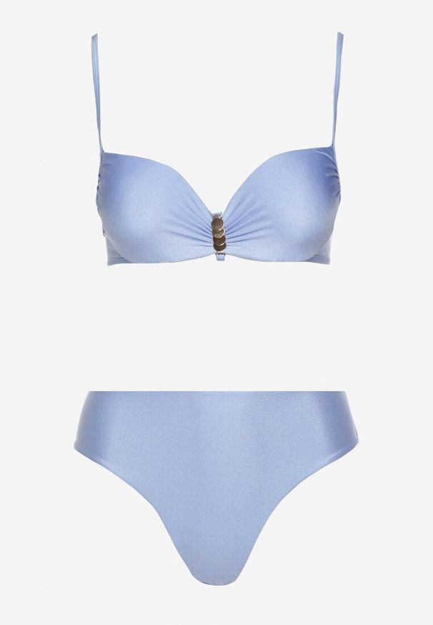 Born2be - Niebieskie Bikini Biustonosz z Metaliczną Aplikacją i Majtki Figi Kinelisa. Kolor: niebieski. Wzór: aplikacja